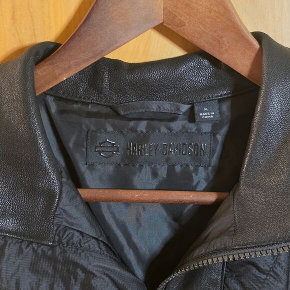 Harley-Davidson Women's XL Quilted Black Faux Leather Vest Bikercore Ripstop - Picture 6 of 10